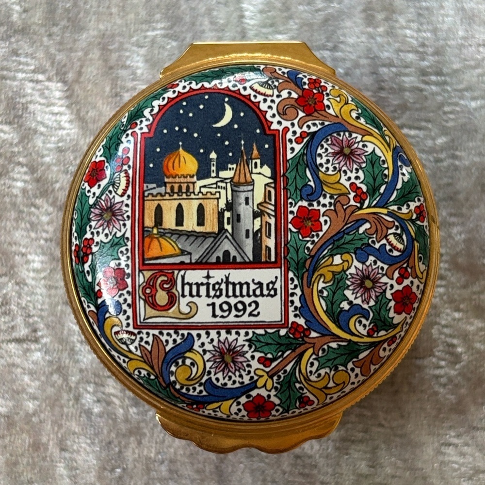 Halcyon Days Christmas 1992 Little Town of Bethlehem Enamel Box Copper Vintage
